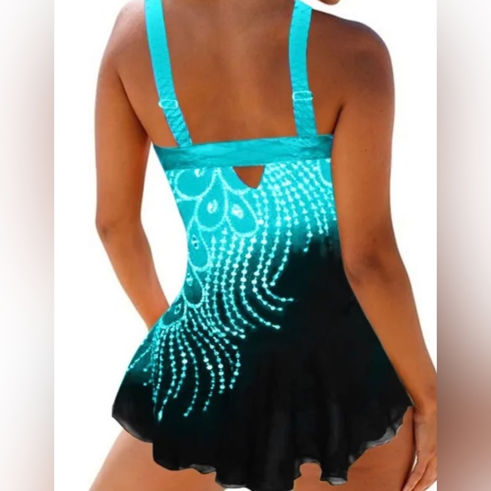 HP❤️New Women Feather Print Tankini Swimwear Swim Bathing Suit Sz S - Picture 3 of 7